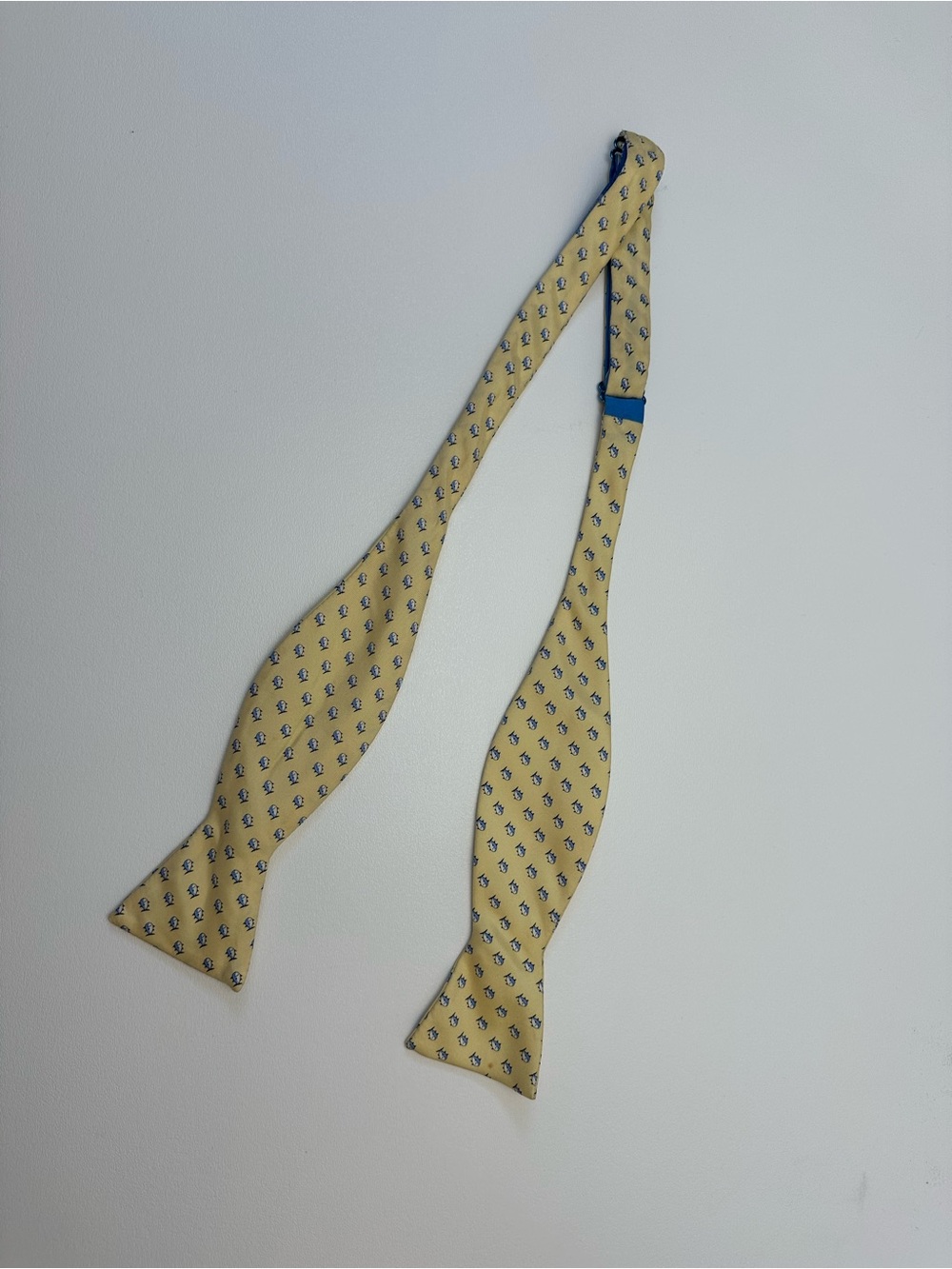 Southern Tide Yellow Bow Tie with Fish Navy Motif
